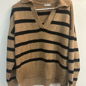 Maurices Tan and Black Striped V-Neck Sweater